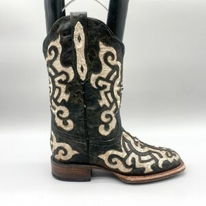 Tanner Mark Womens 7 Black Glitter Bling Square Toe Western Boots Coastal Goth